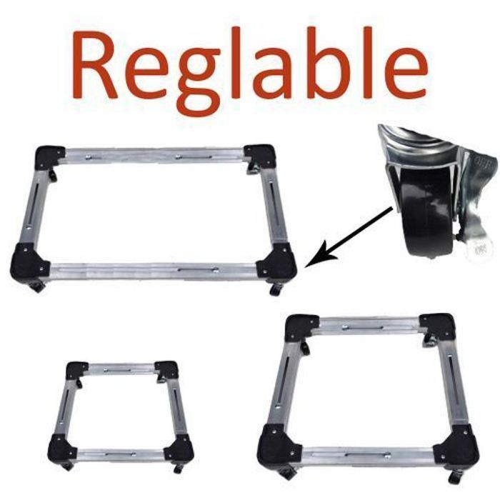 Support roulant - Aluminium - Réglable 40-70 cm - Pour Machine à laver et Congélateur - 120 kg