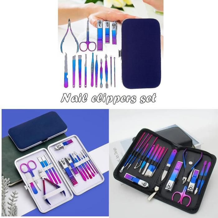 Kit complet de coupe-ongles et d'outils de soin en acier inoxydable (15 pièces)(Couleur aléatoire)