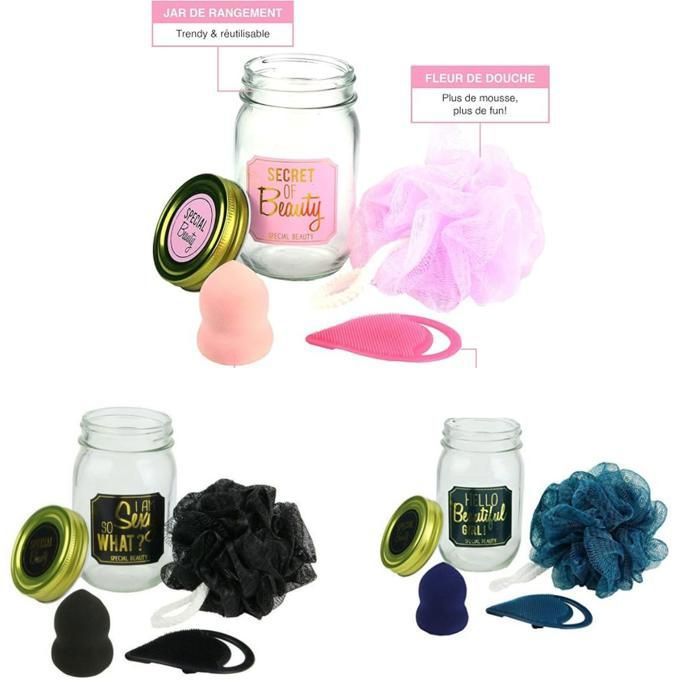 Pack de Nettoyage Beauté - Mason - Noir - Fleur de douche - Éponge à maquillage - Nettoyant visage(Couleur aléatoire)