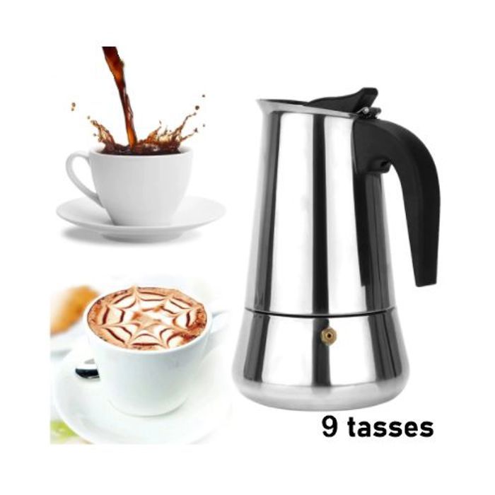Espresso maker, cafetière Portable haut Moka acier inoxydable espresso Pot cafetière bouilloire Barista Percolat Moka Pot, 9 Tasses
