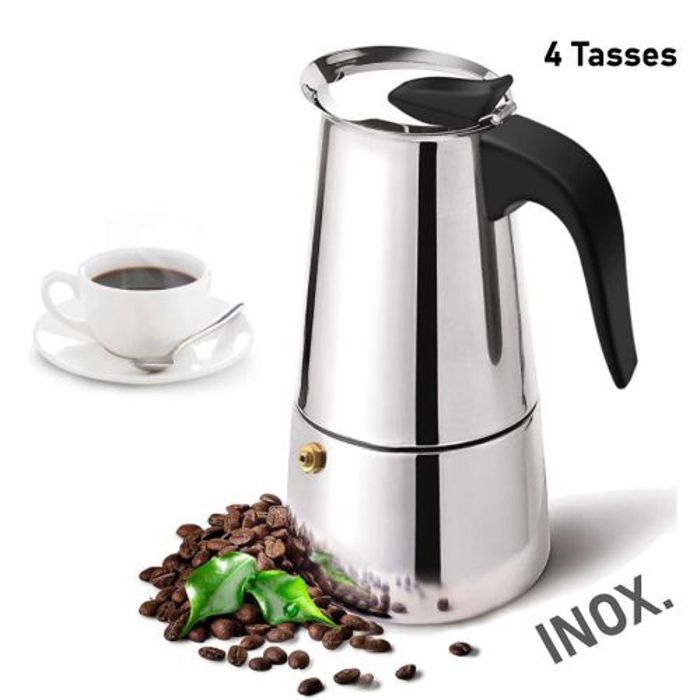 Cafetière Moka Pot - Acier Inoxydable - 4 Tasses - Compatible Cuisinières Gaz/Électriques - Espresso