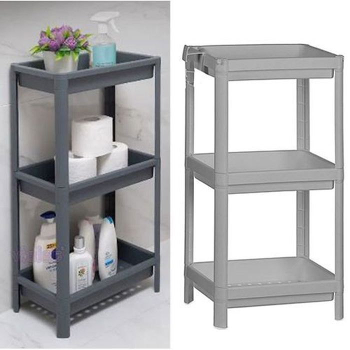 Étagère de rangement - Plastique - 3 étagères - Gris - Durable - Imperméable