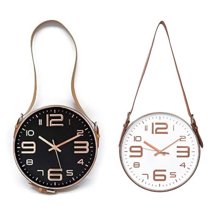 Horloge murale - Maison - Cuir - Blanc - Métal - Design contemporain(Couleur aléatoire)
