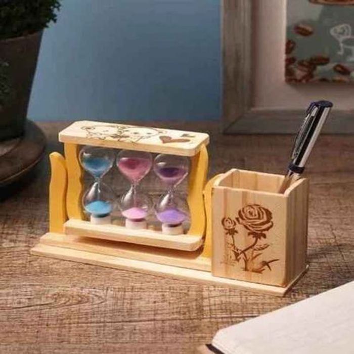 Porte stylo - Créatif - Bois massif - Cylindrique - Décoration de bureau - Sablier