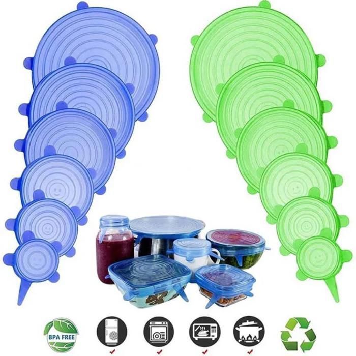 Couvercle alimentaire réutilisable en Silicone, 6pcs Set couvercles alimentaires (Couleur aléatoire)