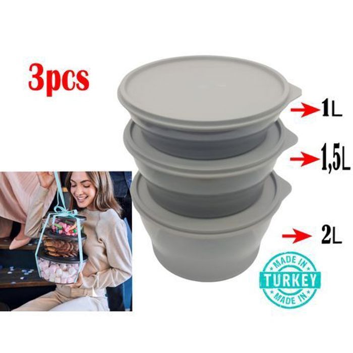 3pcs boîtes de conservation enplastique transparent avec couvercle pour aliments