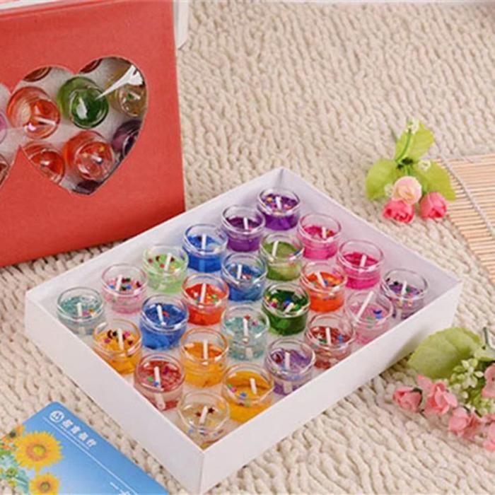24 pièces-ensemble mode parfumée décorative petites bougies de gelée romantique anniversaire marier noël(Couleur aléatoire)