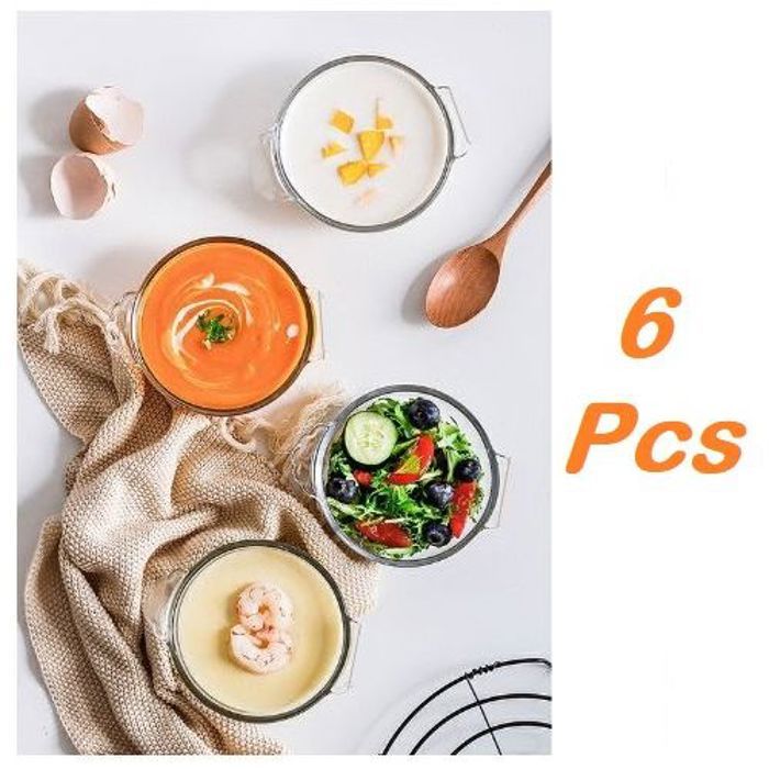 Services de table bol rond avec poignée- 4 pouces en verre transparent-6 pcs
