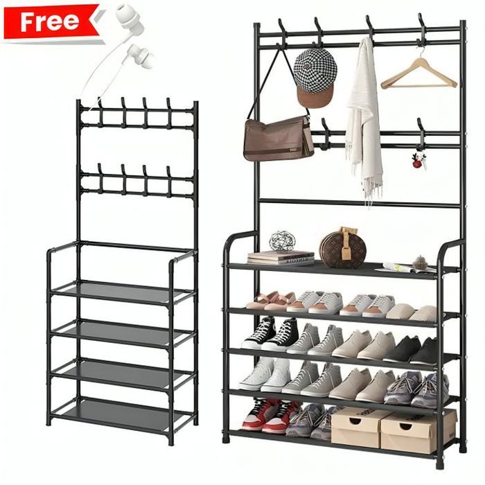 Porte-chaussures et chapeaux multifonctionnel - Noir - 80x26x170cm - 3 en 1 - Organisateur de couloir