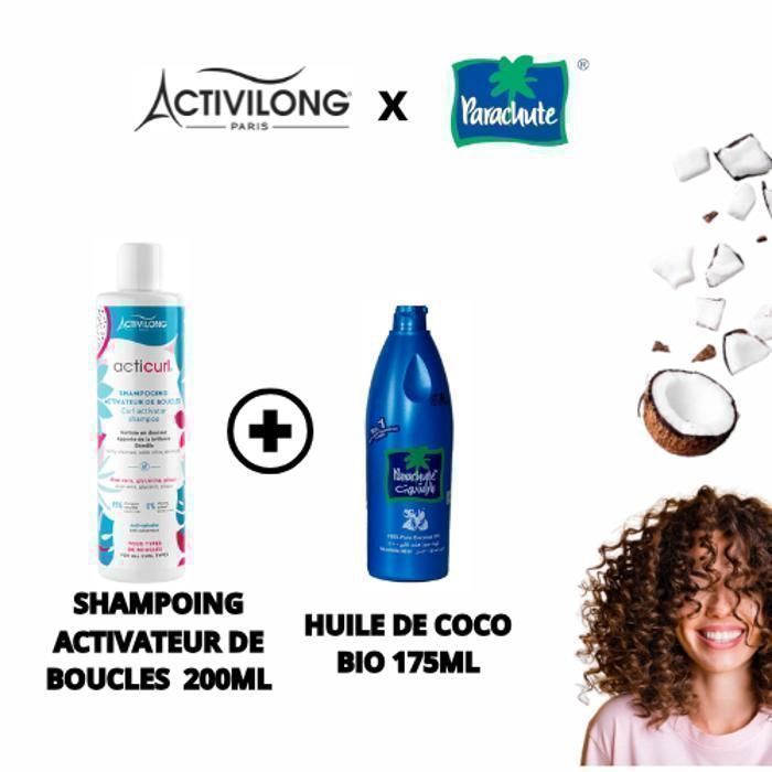 Pack Shampooing Acticurl - Parachute - 200ml - Huile de Coco 175ml - Cheveux Bouclés - Hydratation Profonde