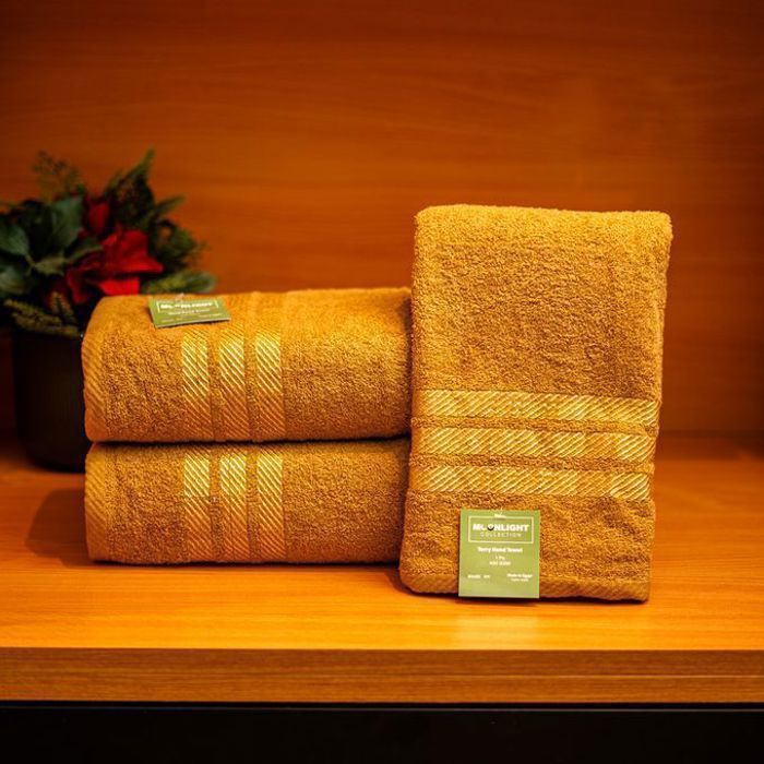 Serviettes de bain - Moonlight - Pack de 3 - Coton égyptien - 50x90 cm - Moutarde foncé