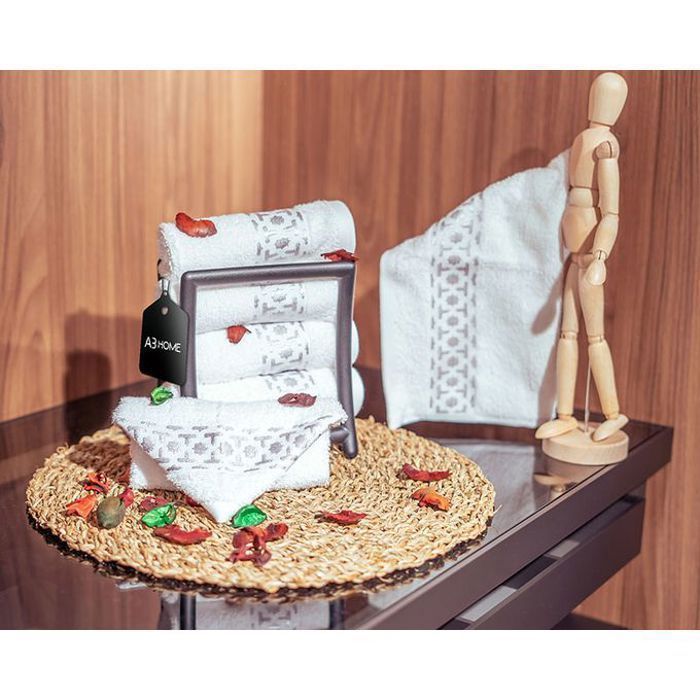 Arabesque silver authentique pack 6 serviettes 30x30 100% coton - Blanc