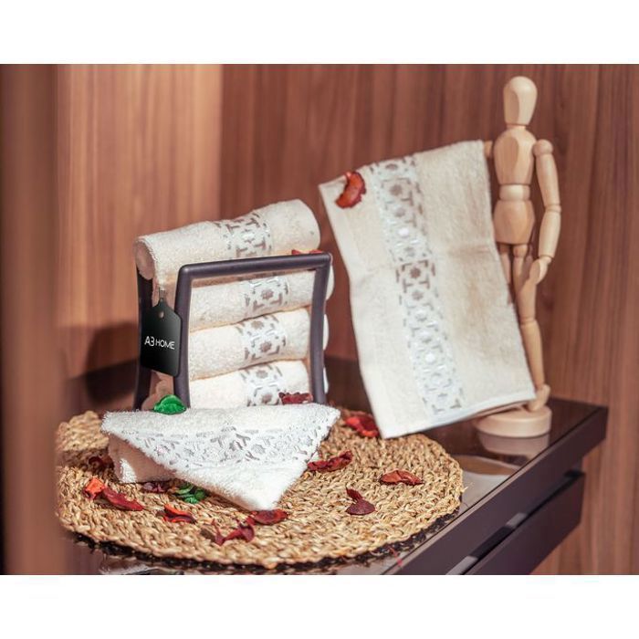 Arabesque silver authentique pack 6 serviettes 30x30 100% coton - Crème