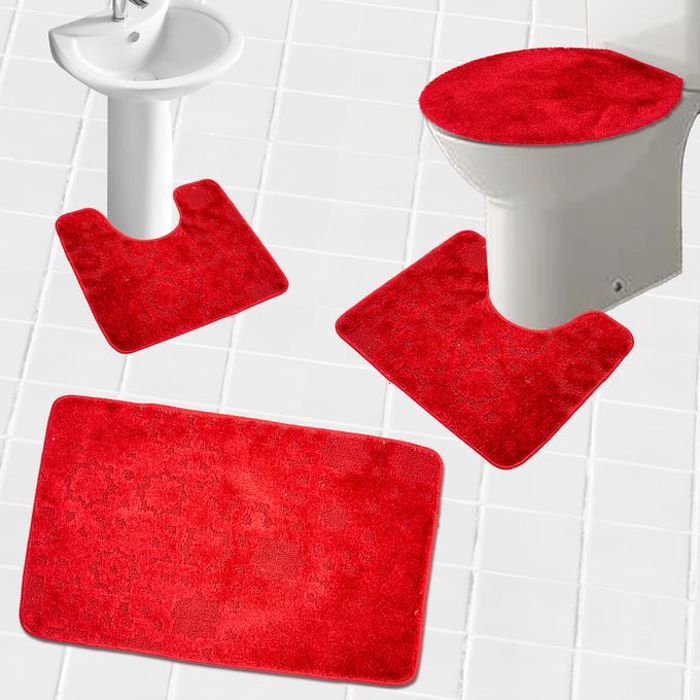 Simple tapis de bain 4 pièce - Rouge