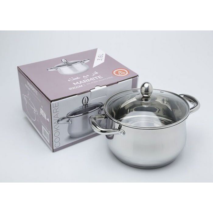 MARMITE EN ALUMINIUM AVEC COUVERCLE EN VERRE 20 CM - 3,6L