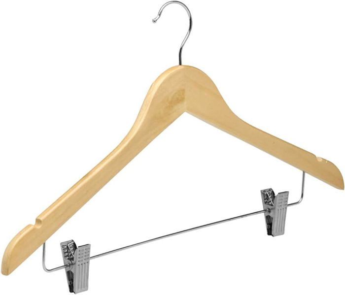 Cintres - Lot de 6 - 45 cm - Couleur bois naturel - Avec pinces et encoches