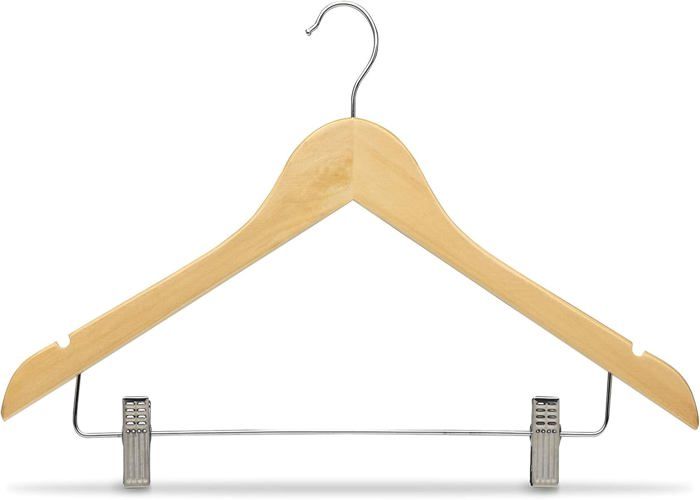 Cintres en bois - Lot de 2 - Anticoulissant - Avec pinces - Pour pantalons et jupes