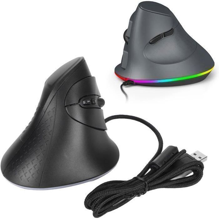 Souris Verticale Filaire - Ergonomique - 6 DPI Réglables - 7 Boutons Programmables - Rétroéclairage RVB