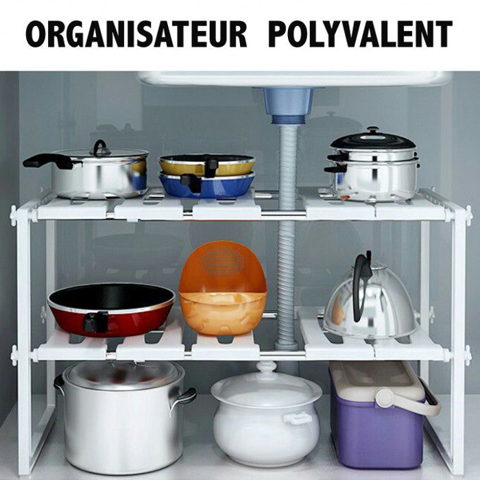 Organisateur de rangement - GENERIC - Extensible sous évier - Blanc - Cuisine - Plastique