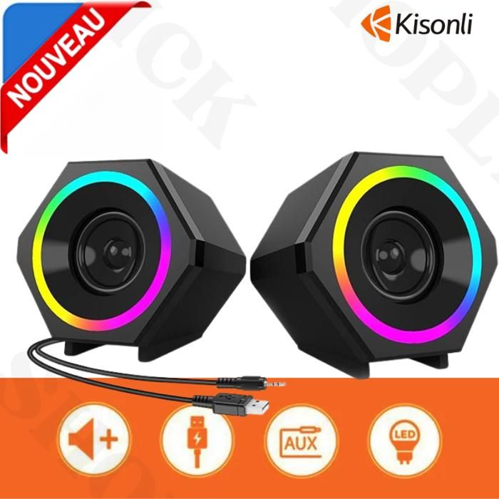 Kisonli Gaming Speakers with RGB PC Computer Stereo Speaker Channel USB Speakers for Desktop l-6060
