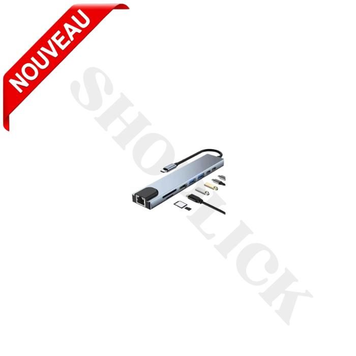 Support Adaptateur USB C 8 en 1 Type C 3.1 à 4K HDMI avec RJ45 Hub