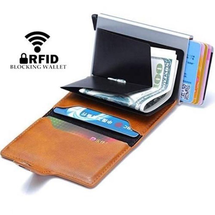Portefeuille - Slimwallet - Marron - Mécanisme de sécurité RFID - Élégant - Compact