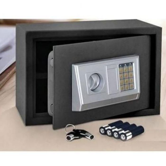 Coffre Fort à Serrure Électronique Avec Code PIN et 2 Clés, Fixations Murales et au sol 25x35x25cm