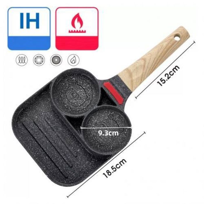 Poêle carrée - Granite - Anti-adhésif - Contrôle de température - Manche ergonomique