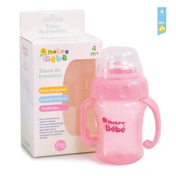 Tasse de transition avec poignées Rose anti-fuite 210ml 4+ Mois