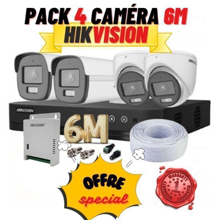 Pack  complet de 4 Caméra 6M Hikvision avec DVR , disque dur et cable de 100 M