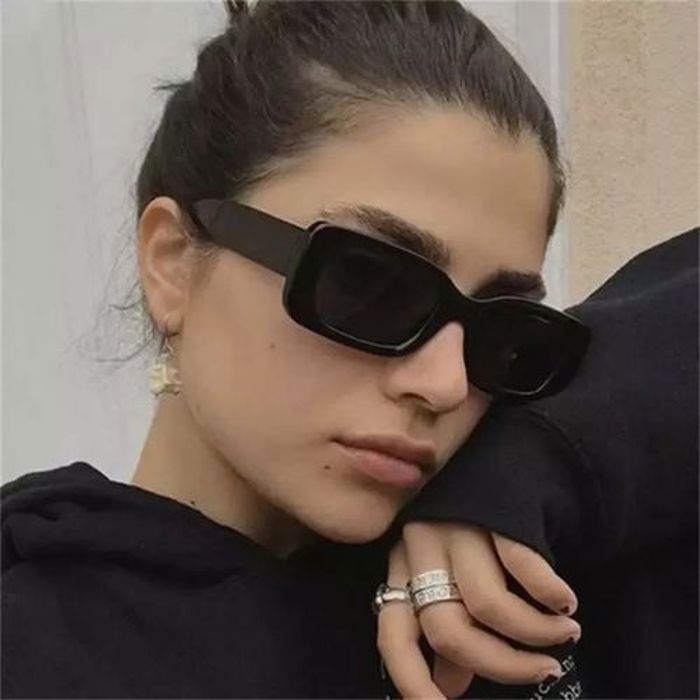 Lunettes de soleil rétro rectangulaire pour femmes tendance été noir