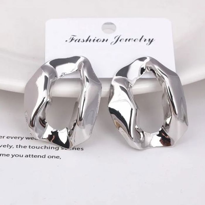 Boucles d'oreilles - GENERIC - Carrées - Métal lisse - Argenté - Géométriques