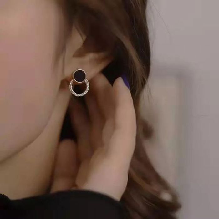 boucles d'oreilles asymétrique rondes doré creuses noires bijoux pour femmes