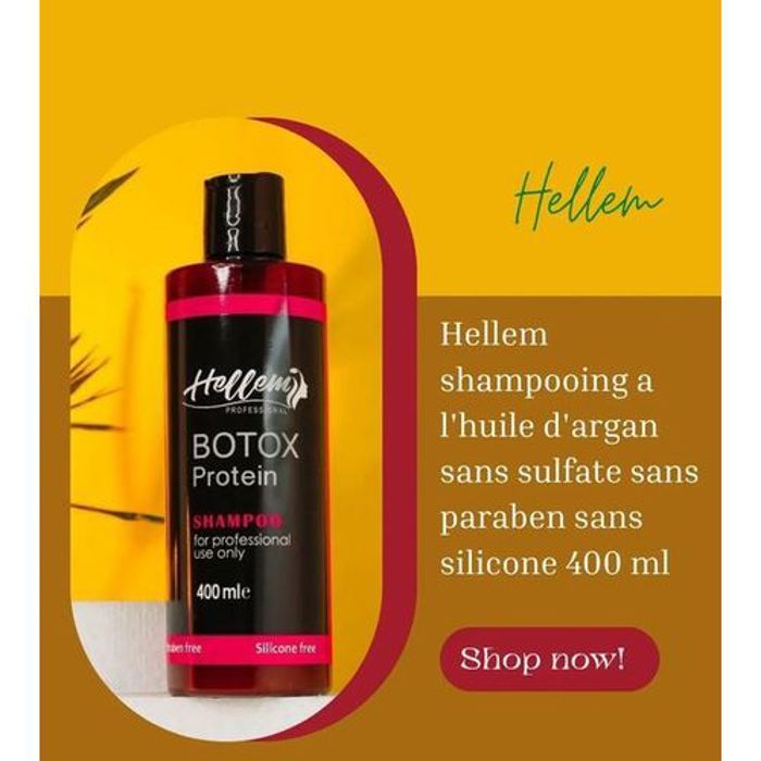 Shampoing - HELLEM - 400 ml - Huile d'argan - Sans sulfate - Réparateur pour cheveux abîmés