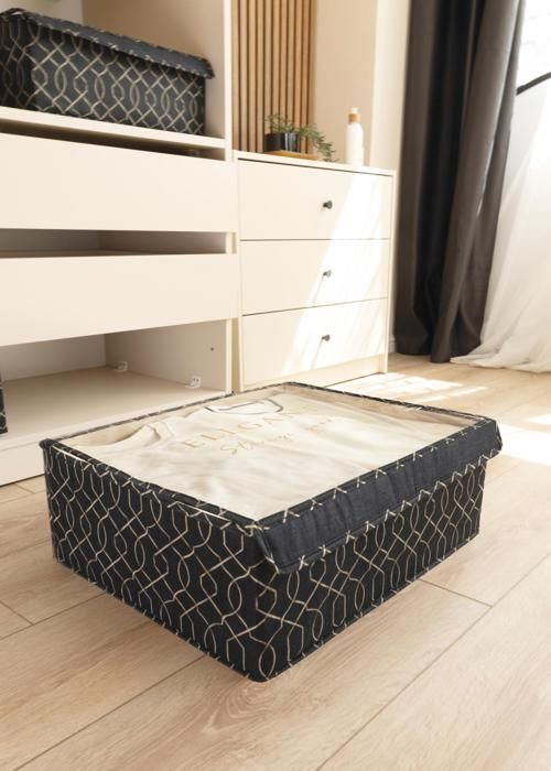 Boîte de Rangement - Non spécifié - Non spécifié - Tissu Beige - Couvercle Transparent - Empilable