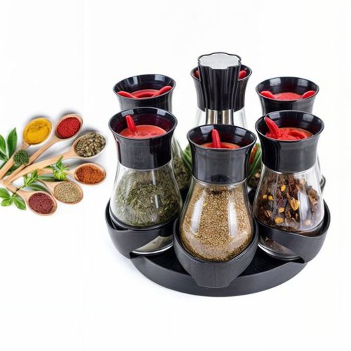 Set de 6 Pots à Épices Contemporains avec Présentoir Rotatif