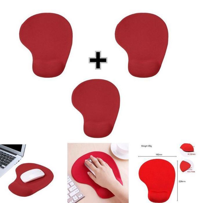 Pack de 3 Tapis Repose-Mains En Gel Souris Repose Poignet, Avec- Ergonomique- Pour Ordinateur