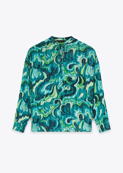 Blouse - MARWA - Turquois Ikat - Manches longues - Col classique - Coupe Regular
