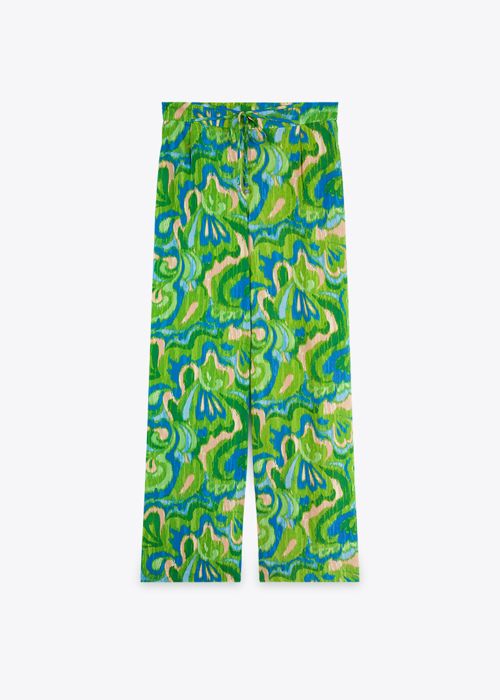 Pantalon Palazzo - MARWA - Green Ikat - Taille haute - Coupe large - Femme