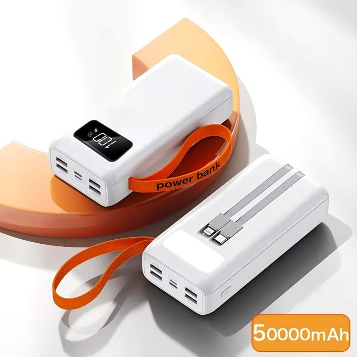 Power Bank 50000 mAh Led Fast charge avec PD 22.5W max et 4 port du charge + 2 build up cabled charge type-c et lighting