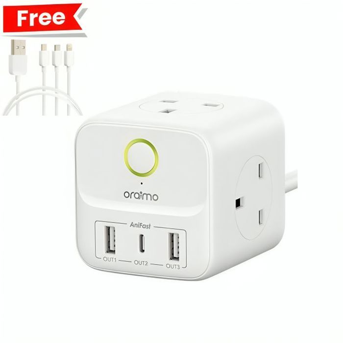 Multiprise cubique oraimo PowerHub 6 en 1, avec Cable 3 en 1 Gratuit