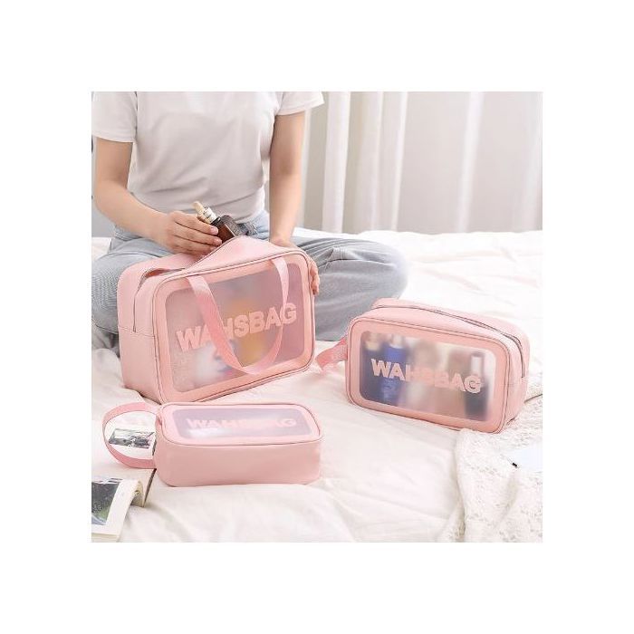 Trousse Washbag - Non spécifié - Pack de 3 - Transparent - Étanche - Rose