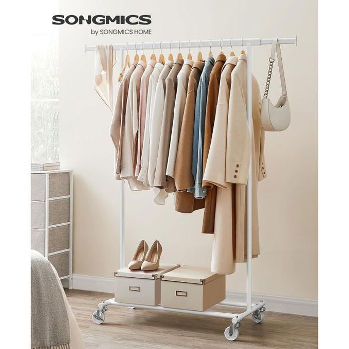 Portant à Vêtements - SONGMICS - Modèle Extensible - Charge Lourde 90 kg - Roulettes Pivotantes - Montage Facile