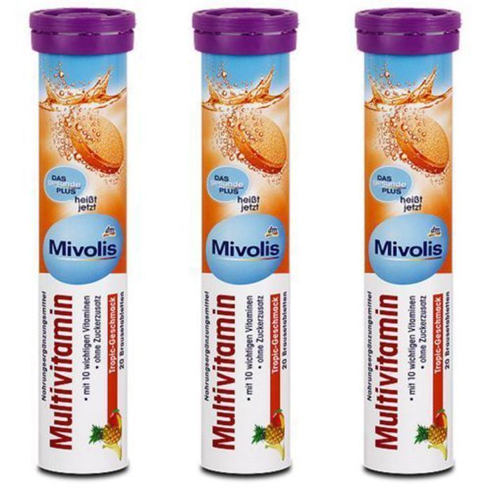Mivolis pack de 3 multivitamines sans sucre ajoute, 20 comprimes