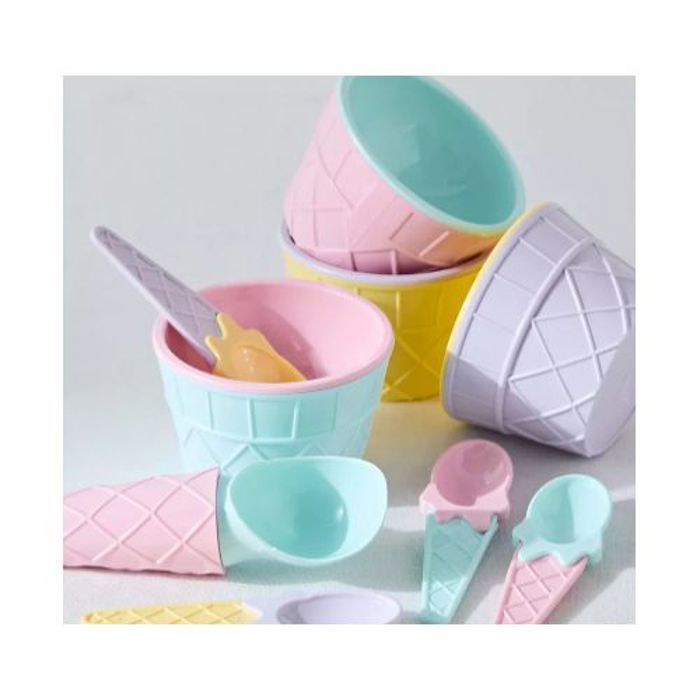 Ensemble de service - Qlux - 6 pièces - Bols et cuillères - Plastique pastel