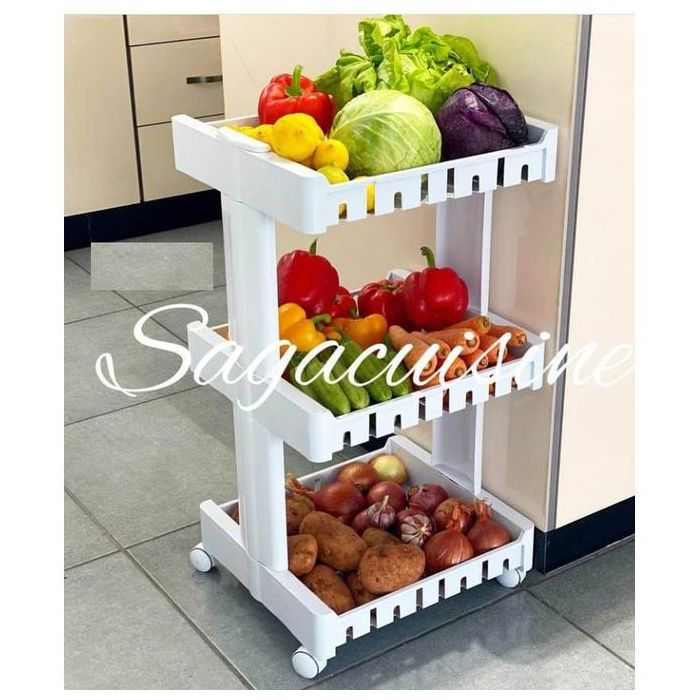 Chariot Carrée sur Roulette 3 Niveaux Étagère En Plastique Rangement des Affaire