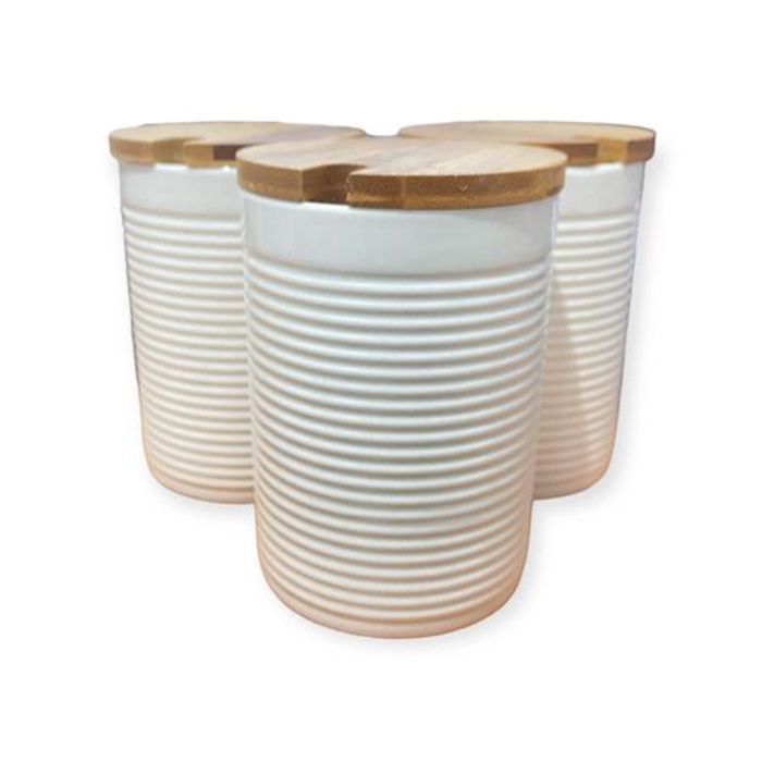 Set de 3 Boîtes en Porcelaine - GENERIC - 11x8 cm - Couvercle en Bambou - Élégance Contemporaine - Durable