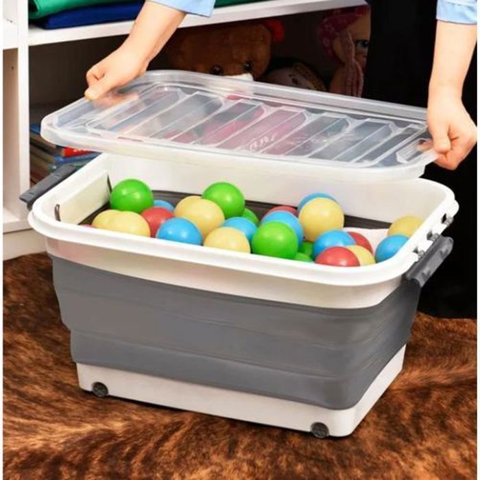 Boîte de Rangement - BEE HOME - Pliable en Plastique et Silicone - 45 LT - Avec Roulettes - Écologique