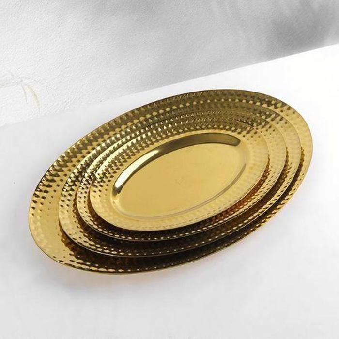 Plat ovale en métal - AYA HOME - 48x31 cm - INOX doré - Ustensile élégant - Accessoire de service