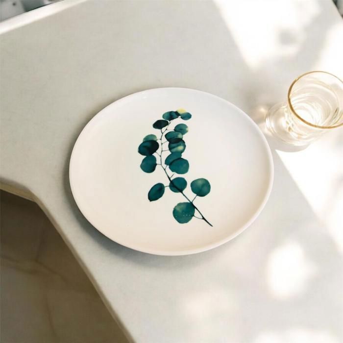 Assiette - GM - Détails verts - 2 pièces - Verre - Style moderne vintage